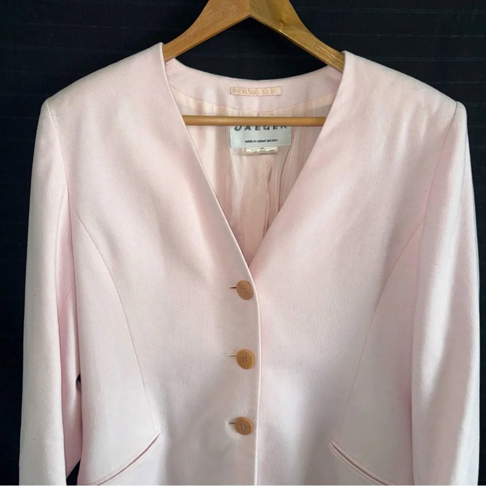 Jaegar Wool Silk Blend Pink 2 pc Skirt Suit Womens 10 Vintage British Luxury - Picture 6 of 16